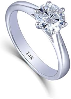 DovEggs Solid 14K White Gold Moissanite Solitaire Engagement Rings for Women 1ct 6.5mm GH Color Heart Arrows Cut Created Moissanite Classic Women `s Engagement Wedding Rings