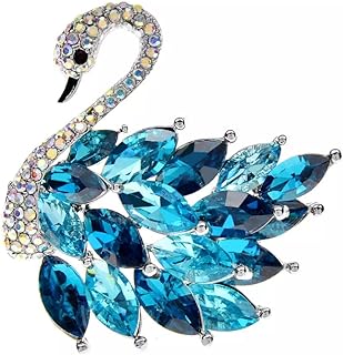 Graceful Swan Brooch Pin for Women & Girls with Sparkling Blue Austrian Crystals & AB Rhinestones, Charming Bird Design in Durable Zinc Alloy Metal, 1.75 Inches