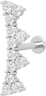 Exquisite 14K White Gold Ear Climber Earring with Flat Back, Featuring 0.40 Carat Diamond Trio, Handcrafted in India