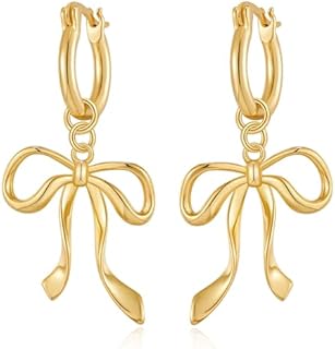 Push Back Clasp, Copper Hoop Earrings with Detachable Bow Design, No Gemstone, for Women - WOWORAMA Trendy Bow-knot Gold Earrings