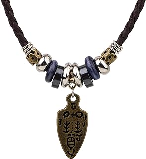 Native American Style Choker Necklace with Cable Chain for Men and Women, Crafted From Leather and Alloy with BoHo Wood Bead Accents and Cross Pendant Design