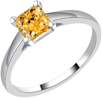 Yellow Moissanite Wedding Ring for Women - 1.0ct 5.5MM Square Lab Created Diamond S925 Silver Pated 18K White Gold Engagement Jewelry