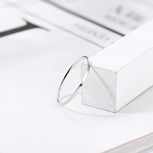 MILACOLATO S925 Sterling Silver Rings for Women Men 18K White Gold Plated Stackable Statement Thin Plain Thumb Ring High Polished Wedding Band Ring Comfort Fit Size 5 to 10, 1mm 2mm 3mm 4mm 6mm