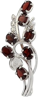 NOVICA Handmade Garnet Brooch Pin .925 Sterling Silver from India Red Birthstone [2 in L x 0.8 in W] 'Floral Passion'