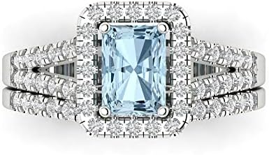 Clara Pucci 1.54ct Emerald Cut Natural Sky Aquamarine Engagement Ring, Set in Luxurious 14k White Gold, Sized 3.5