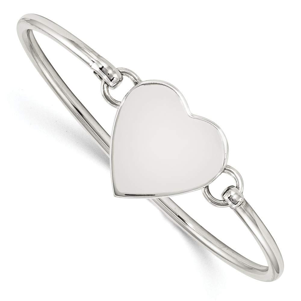 Sterling Silver Other-Clasp Love Heart Pendant Cuff Bangle Bracelet for Women - Engravable 2.9mm 925 Silver Jewelry Gift