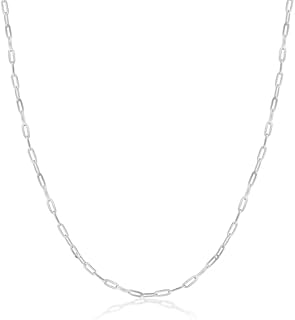 PORI JEWELERS Sterling Silver or 18Kt Yellow Gold Over Silver Dainty Rectangle 2MM Paperclip Link Adjustable Slider Chain Necklace for Women - Adjustbale Bolo 14-24 inches