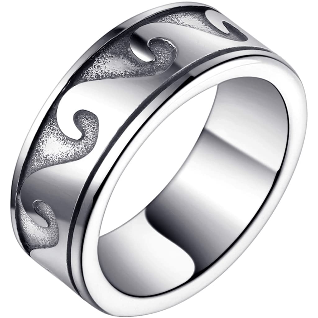 Jude Jewelers 8mm Stainless Steel Retro Vintage Ocean Sea Wave Tide Style Wedding Band Ring