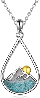 Silver Sterling Mountain Pendant Necklace with Rolo Chain for Men and Women, Teardrop Design