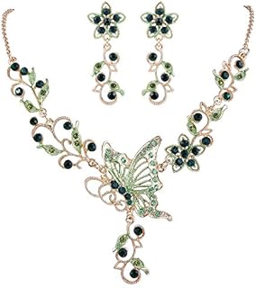EleQueen Women's Austrian Crystal Butterfly Flower Leaf Necklace Earrings Set