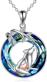 Sterling Silver Wolf Pendant Necklace with Rolo Chain and Box Clasp, Crystal Embellished, Ideal Gift for Women and Girls, Bravery-Inspired Design
