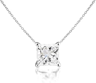 GIA Certified Princess Cut Diamond Pendant Necklace with 14k White Gold Anchor Chain, Spring Ring Clasp for Women, Square Design by Carat Craze