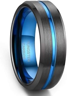 8mm Tungsten Wedding Bands for Men Custom Engraved Ring Promise Ring For Him Black Blue Centre Groove Rings Comfort Fit 6-15