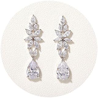 SWEETV Marquise Wedding Earrings for Women Brides Birdesmaids, Crystal Cubic Zirconia Bridal Drop Earrings for Wedding Prom Jewelry
