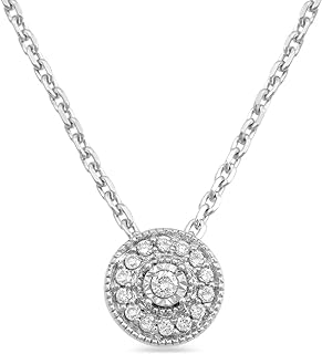 Jewelili Sterling Silver 1/10 Cttw Natural White Round Diamonds Round Cluster Pendant Necklace, 19" Cable Chain