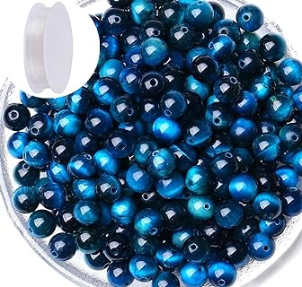 QINJIEJIE 60PCS Aquamarine Tiger Eye Beads 8mm Stone Beads Round Loose Gemstone Bead for Bracelet Beading Crystal Jewelry Making DIY Necklace Earrings 0.32"