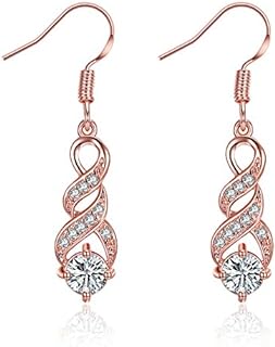 Fashion 14K Rose Gold Cubic Zirconia Infinity Dangle Drop Earrings For Women Sensitive Ears CZ Crystal Wedding Hypoallergenic
