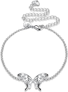 Cutesmile Fashion Jewelry 925 Sterling Silver Butterfly Wings Adjustable Chain Anklet for Women and Girls