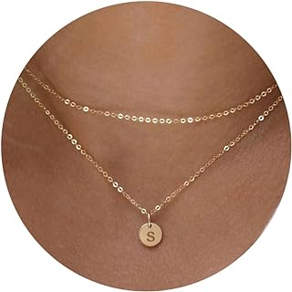 Ursteel Initial Choker Necklace, 16k Gold Layered with Cubic Zirconia, Rolo Chain & Lobster Clasp for Women, A-Z Customizable Coin Pendant Design