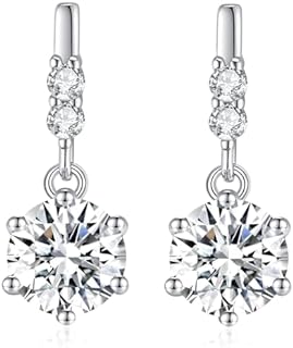 2CT Moissanite Earrings for Women, Short Dangle DF Color Ideal Cut Simulated Diamond 925 Sterling Silver Earrings with Certificate of Authenticity (C6P)