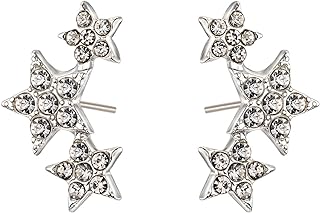 Push Back Alloy Metal Hello Kitty Stud Earrings with Rhinestones for Women and Girls, Star Design - Glamorous and Stylish Statement Accessory E02G