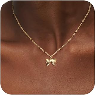 Lobster Clasp Yellow Gold Bow Necklace | Cable Chain | No Gemstone | For Women | Bow Design
