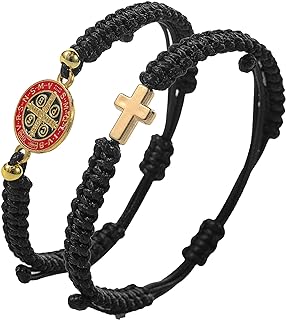 2 Pieces Friendship adjustable Cross Bracelet Handmade Black String Protection Bracelet Faith Hope Blessed Wrap Bangle Religion Jewelry for Women Men Brother