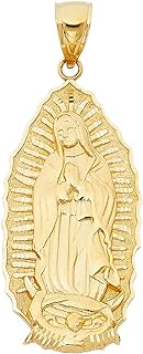 14k Yellow Gold Our Lady of Guadalupe Pendant Necklace with Secure Clasp, 25x48mm Size; A Statement of Faith and Elegance for Women, Made in the USA