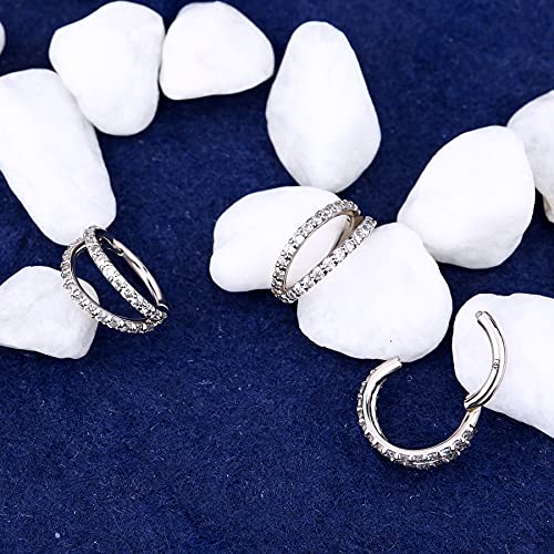 Helix Earrings Double Row Diamonds Septum Piercing Jewelry Hoop Cartilage Earrings Daith Tragus Earrings