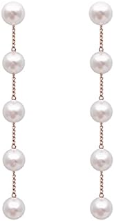 Chic French Wire Boho Rose Gold Pearl Drop Earrings - Long Tassel Design Alloy Steel Gems for Women and Girls - Ideal for Bridal and Weddings