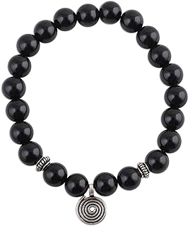 "No-Clasp Type" Beaded Bracelet, Handcrafted in India with Onyx and Sterling Silver, Bead Chain Design for Jewelry Lovers "Midnight Swirl" Shape