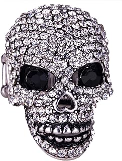 Crystal Skull Brooch with Pin Clasp for Women, Unique Design Biker Jewelry