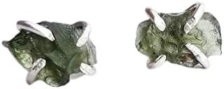 RAW MOLDAVITE Stud Earrings Gemstone 925 Solid Sterling Silver Handmade Jewelry Stud Earring