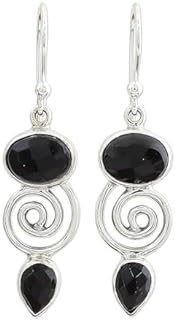 NOVICA Artisan Handmade Onyx Dangle Earrings Sterling Silver from India [pendant(s) 1.4 in L x 1.8 in W 22 in min L x 28 in max L x 0.2 in W] ' Romantic Journey'