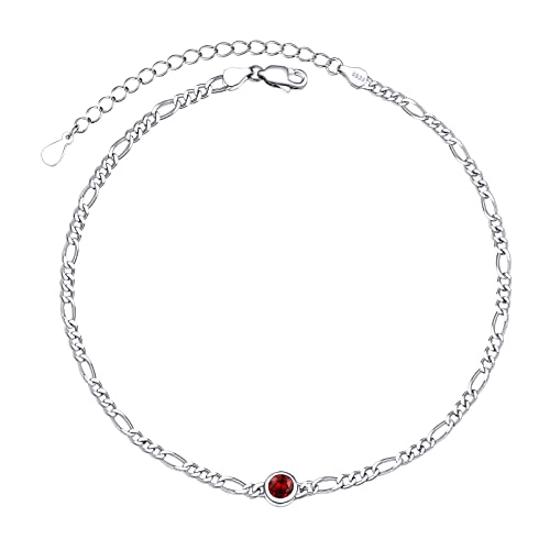 Dainty Birthstone Cute Chain Bracelet/Anklet for Women, 925 Sterling Silver Precious Jewelry, Jan - Dec 12 Options, Bracelet: 6.3"-8.3", Anklet: 8.6"-10.6", Come Gift Box