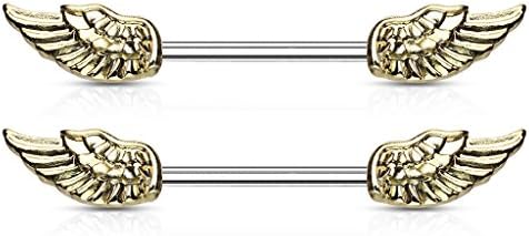 FIFTH CUE 14G Angel Wings 316L Surgical Steel Nipple Barbell Ring