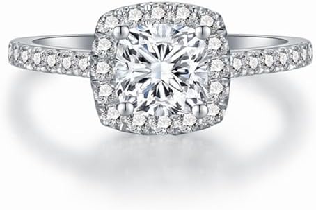 Blocaci Cushion Cut Halo Engagement Rings for Women 10K White Gold, 1-1/4 Carat(ctw) Moissanite Engagement Rings Wedding Anniversary for Women