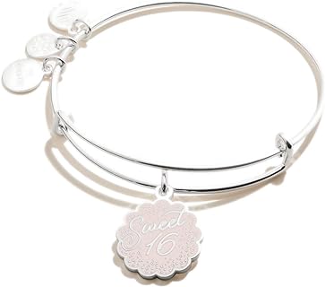 Alex and Ani Occasions Expandable Bangle for Women, Sweet 16 Charm, Shiny Silver Finish, 2 to 3.5 in
