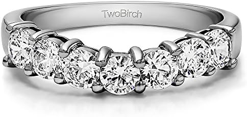 TwoBirch 0.5 Ct. Seven Stone Shared Prong Contoured Wedding Ring In Sterling Silver With Brilliant Moissanite