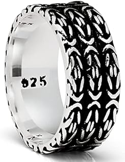 Metal Masters 925 Sterling Silver Byzantine Wedding Ring, Oxidized Comfort-Fit 9MM High-Polish Design, Ideal for Size 7