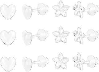 AoedeJ 6 Pairs Clear Earrings for Sports Work Pairs Plastic Hypoallergenic Earring Posts Invisible Earrings Plastic Earrings for Sensitive Ears