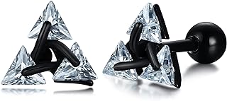 Unisex Cubic Zirconia Stainless Steel Triangle Stud Earrings with Latch Back for Men and Women, Geometric Design