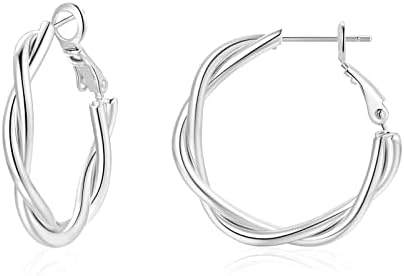 Hoop Earrings for Women, 14K Gold Sterling Silver Chunky Twisted Hoops Earring Hypoallergenic Ear Jewelry