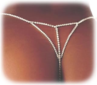 Adjustable Alloy-Clasp Body Chain Lingerie with Glittering Rhinestone Embellishments for Women in G-String Design