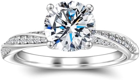 18K White Gold Plated 1.5ct Lab Created Diamond Moissanite Engagement Ring for Women, D Color VVS1 Clarity, Size 6, Enduring 925 Sterling Silver for Her