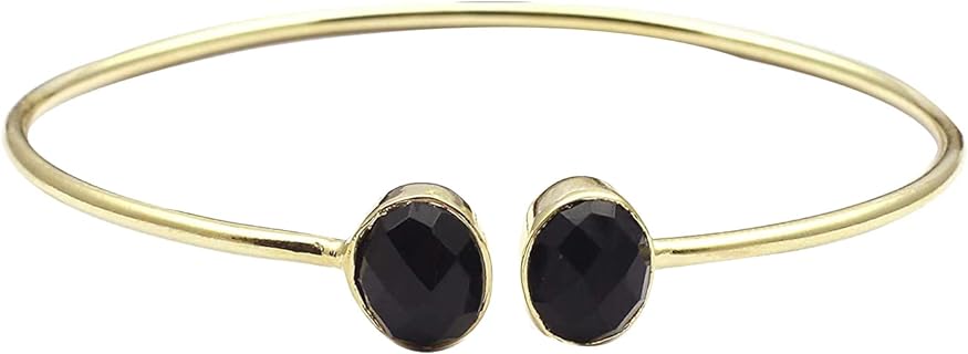 Gold Plated Designer Fashion Bracelets Black Onyx Handmade Gemstone Bangle Adjustable Bangle Jewelry EJ -1074