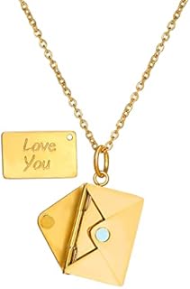 ​Envelope Love Letter Necklace for Women and Men Stainless Steel Engraved Locket with I Love You Secret Message Jewelry Birthday Gift for Mom/Wife/Girlfriend.
