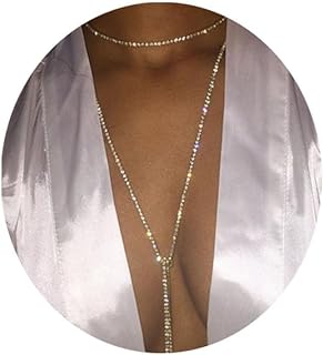 Rhinestone Choker Necklace Crystal Long Chain Necklace Multi-Layer Wide Collar Necklaces Y Necklace Sexy Body Jewelry for Women Girls Favor