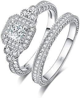 JewelryPalace Vintage 14K Gold Plated 925 Sterling Silver Halo Engagement Ring Wedding Band Bridal Sets