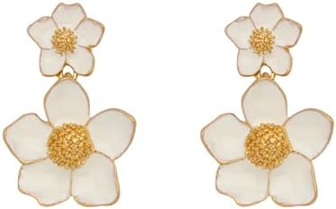Casual to Formal Gold-Toned Double Flower Drop Earrings with Push Back, Ideal for Women - Wedding or Birthday Party Jewelry